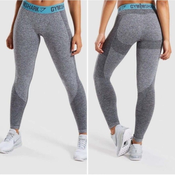 Gymshark Flex Leggings Size medium GLLG015 AW19-369 Teal Heathered Gray Nylon - Picture 1 of 5
